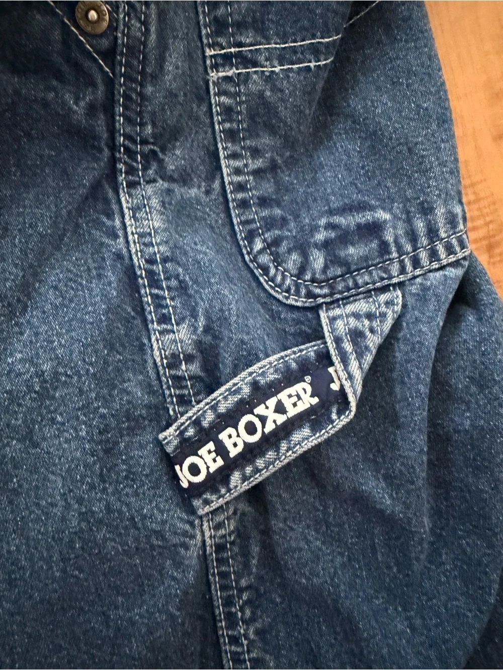 Vintage Joe Boxer Blue Denim Beach Casual Cargo Shorts with Embossed Logo Patch